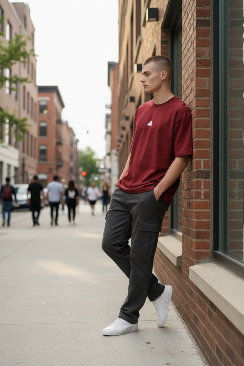 Red Wine w/ White Logo - Premium Oversized Shirt – 100% Cotton | Luxury Cut & Finish