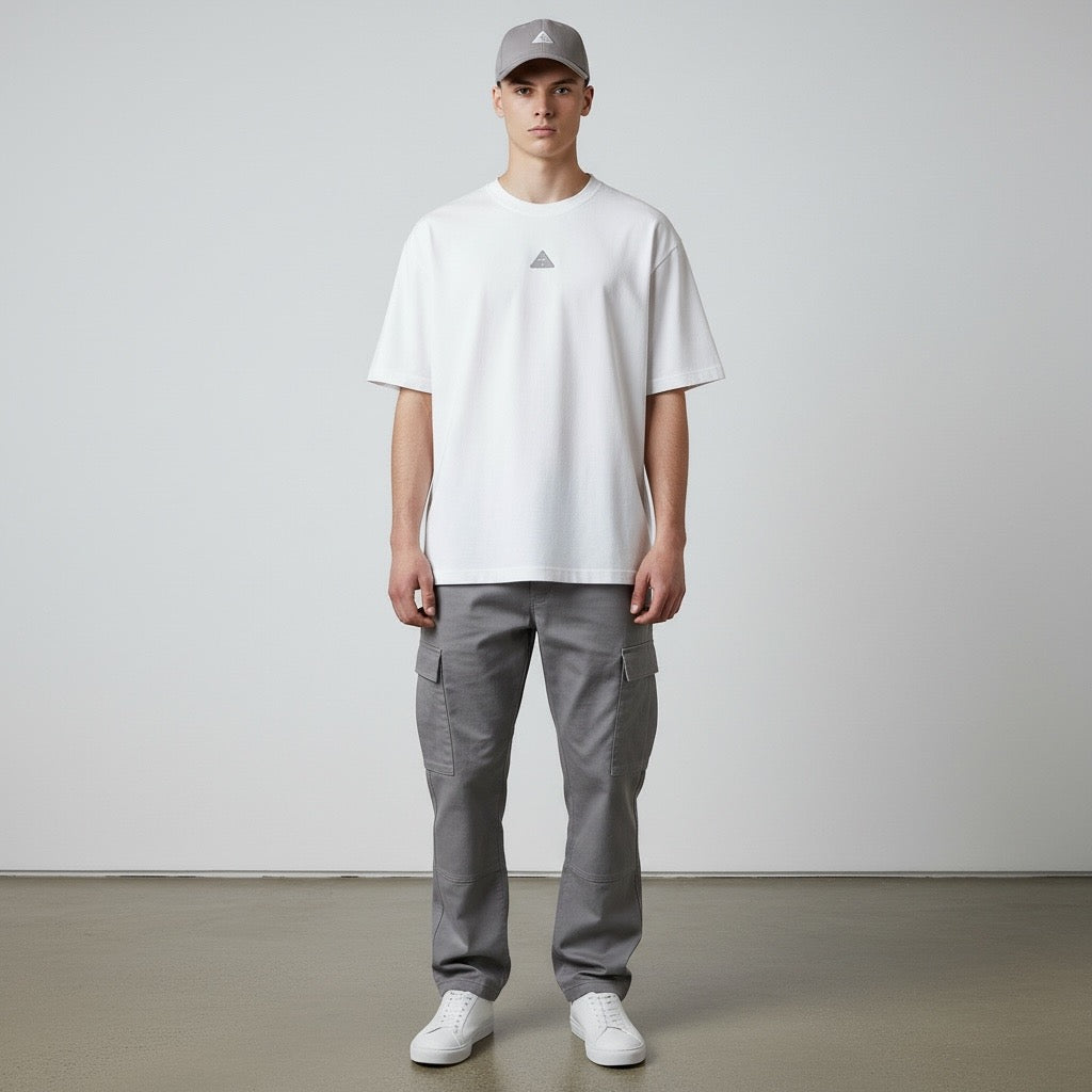 White w/ Gray  - Premium Oversized Shirt – 100% Cotton | Luxury Cut & Finish