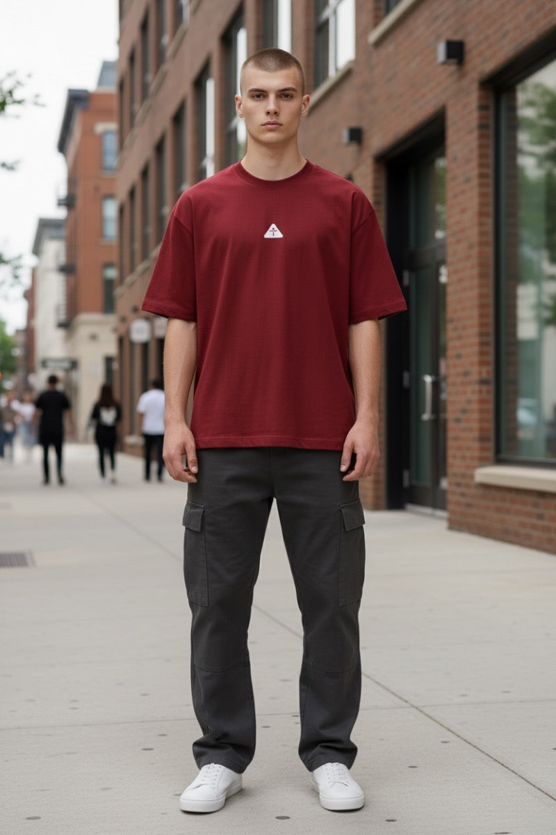 Red Wine w/ White Logo - Premium Oversized Shirt – 100% Cotton | Luxury Cut & Finish