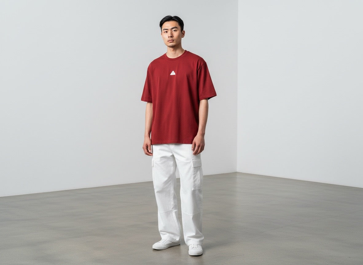 Red Wine w/ White Logo - Premium Oversized Shirt – 100% Cotton | Luxury Cut & Finish